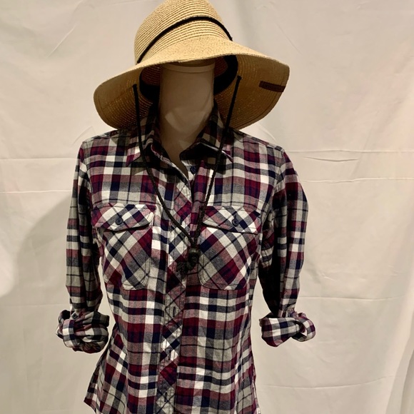 Duluth Flannel Shirt Navy and Maroon/Purple Plaid - Picture 2 of 10